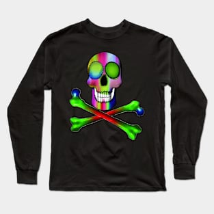 RAINBOW COLORED SKULL AND CROSSBONES, PIRATE Long Sleeve T-Shirt